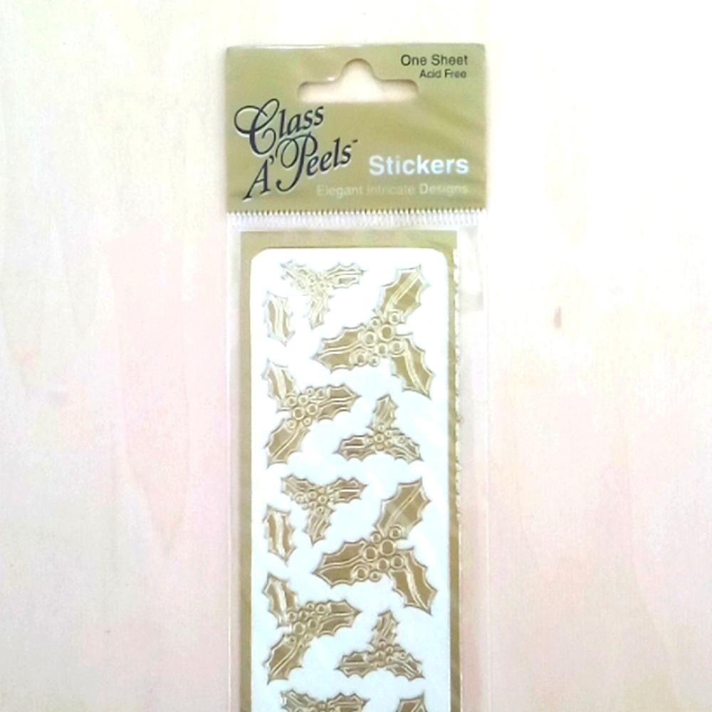 5/$20 VTG Holly Leaves Gold Foil Scrapbook Stickers Acid Free 045588212612